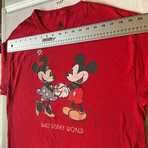 Disney Women’s Short Sleeve T-shirt size L, Red, Mickey & Minnie Mouse - Picture 2 of 7
